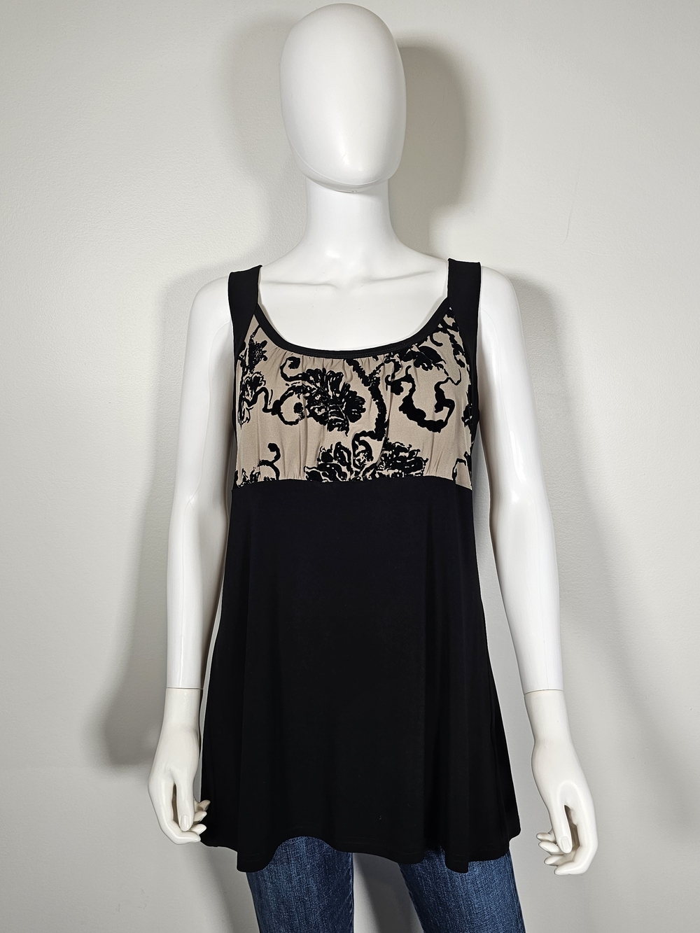 Joseph Ribkoff Black Tank with Beige Floral Lace Bodice Sz 14